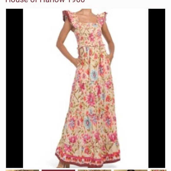 NWT HOUSE OF HARLOW 1960 Zoey Khaki Ruched Flutter Smocked Maxi Dress size M - Picture 6 of 6